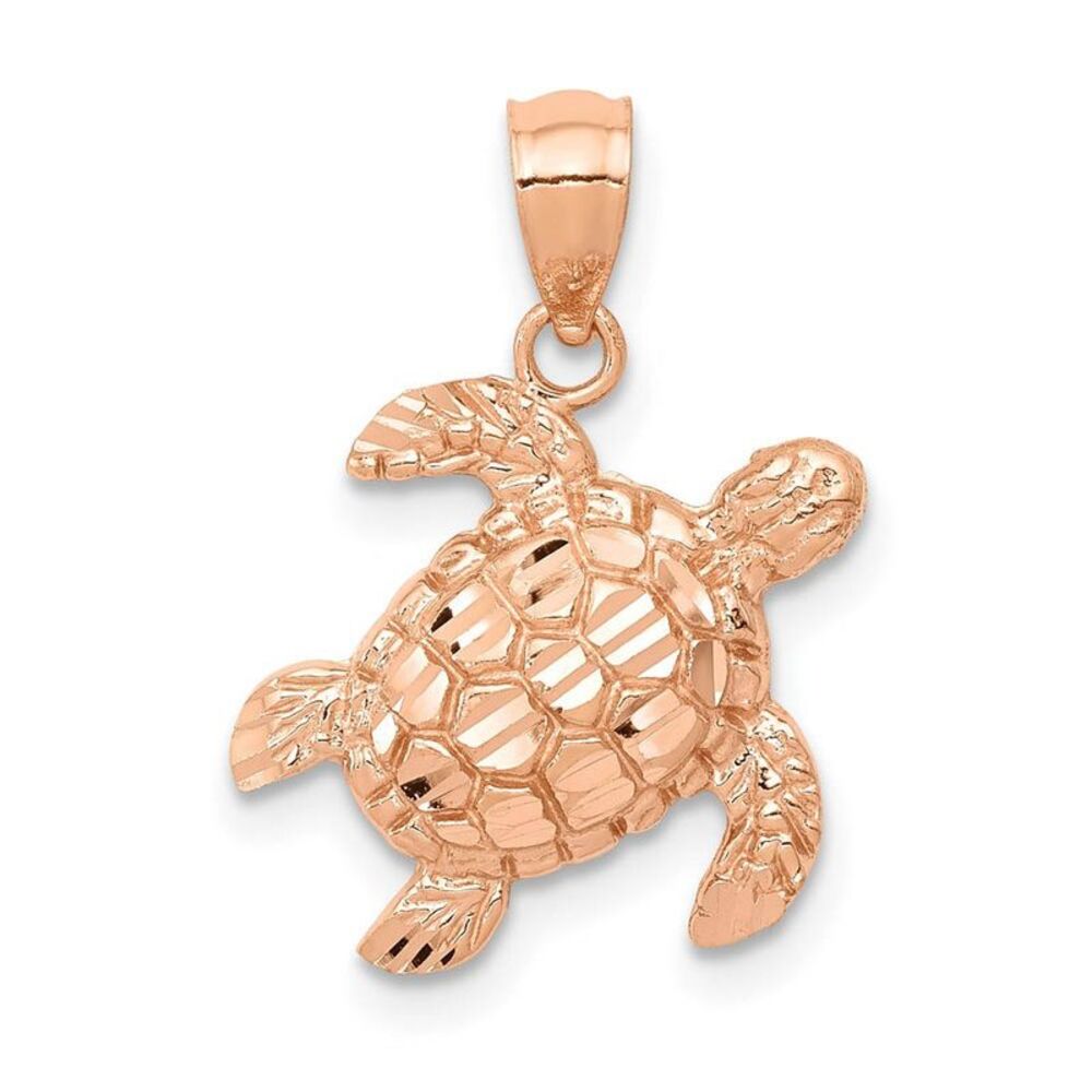 14k Rose Gold Diamond Cut Sea Turtle Pendant